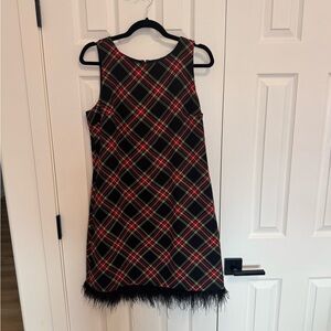 J Crew Plaid Sleeveless Dress with Feather Hem, size 10